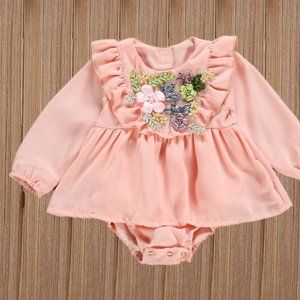 Floral Long Sleeve Romper Spring Easter Dress Girl Outfit Clothes Half Birthday